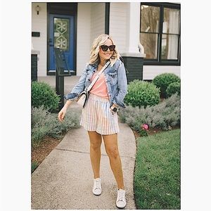 LOFT | STRIPED RAINBOW FESTIVAL BOHO PAPERPAG COTTON SHORTS